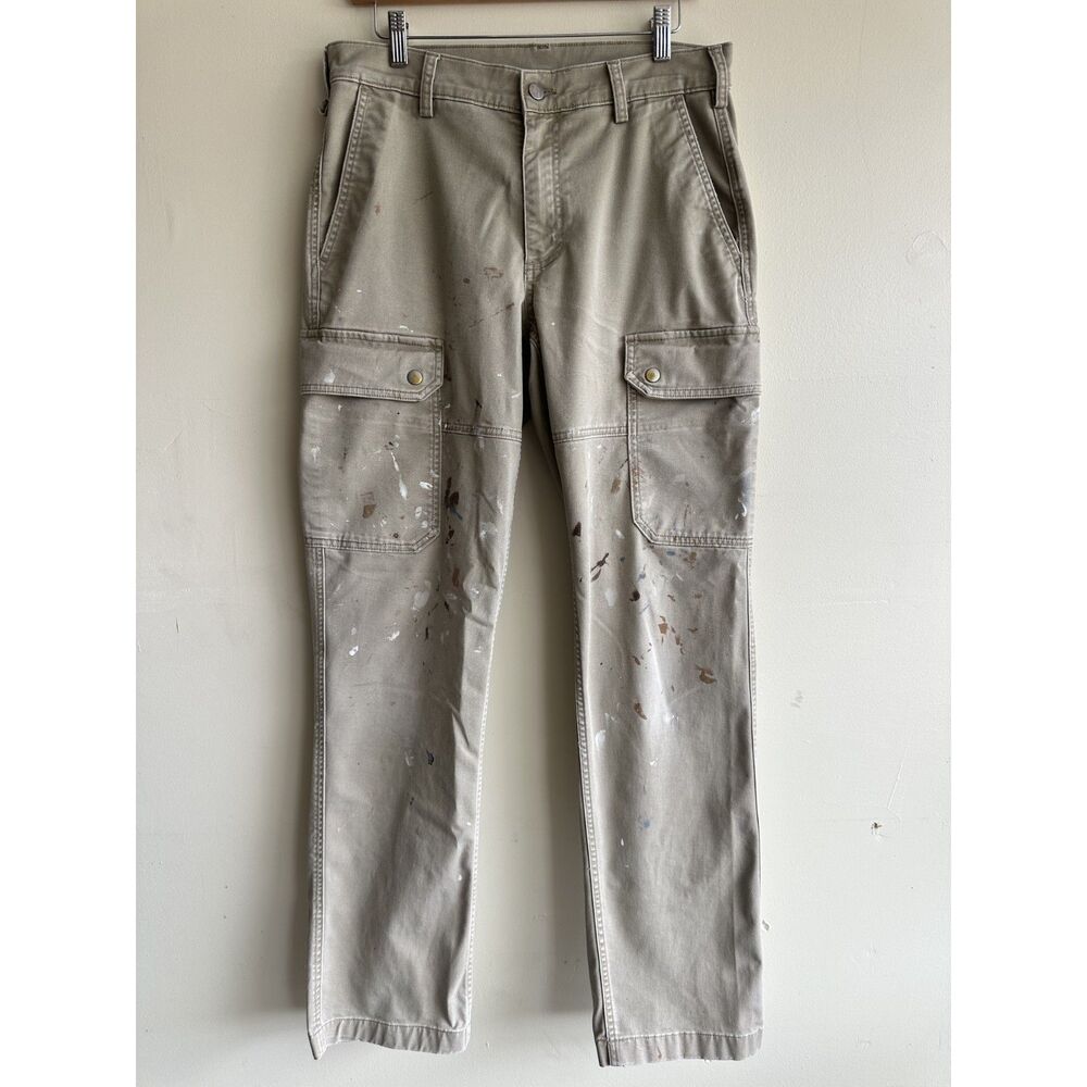 Duluth Trading 40 Grit Cargo Work Pants 32x34 Tan Paint Splatter Carpenter